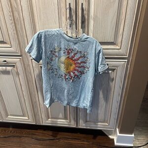 Public Library sun and moon graphic t-shirt in a light blue, washed fabric